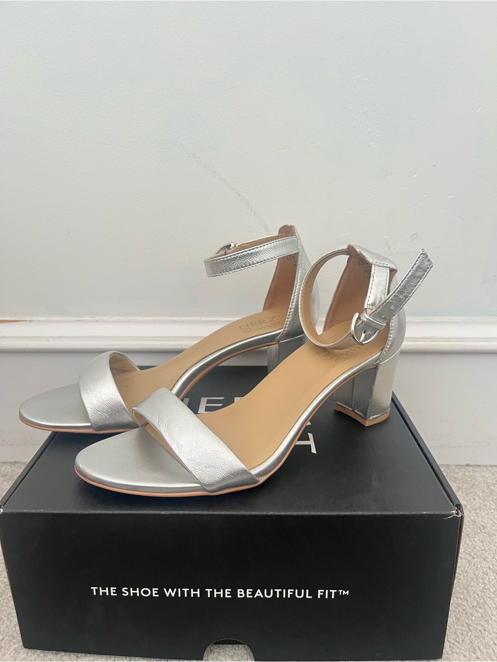 Naturalizer Silver Ankle-Strap Block Heels